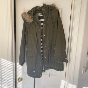 JCP Women's Olive Green Parka with Faux Fur Hood
